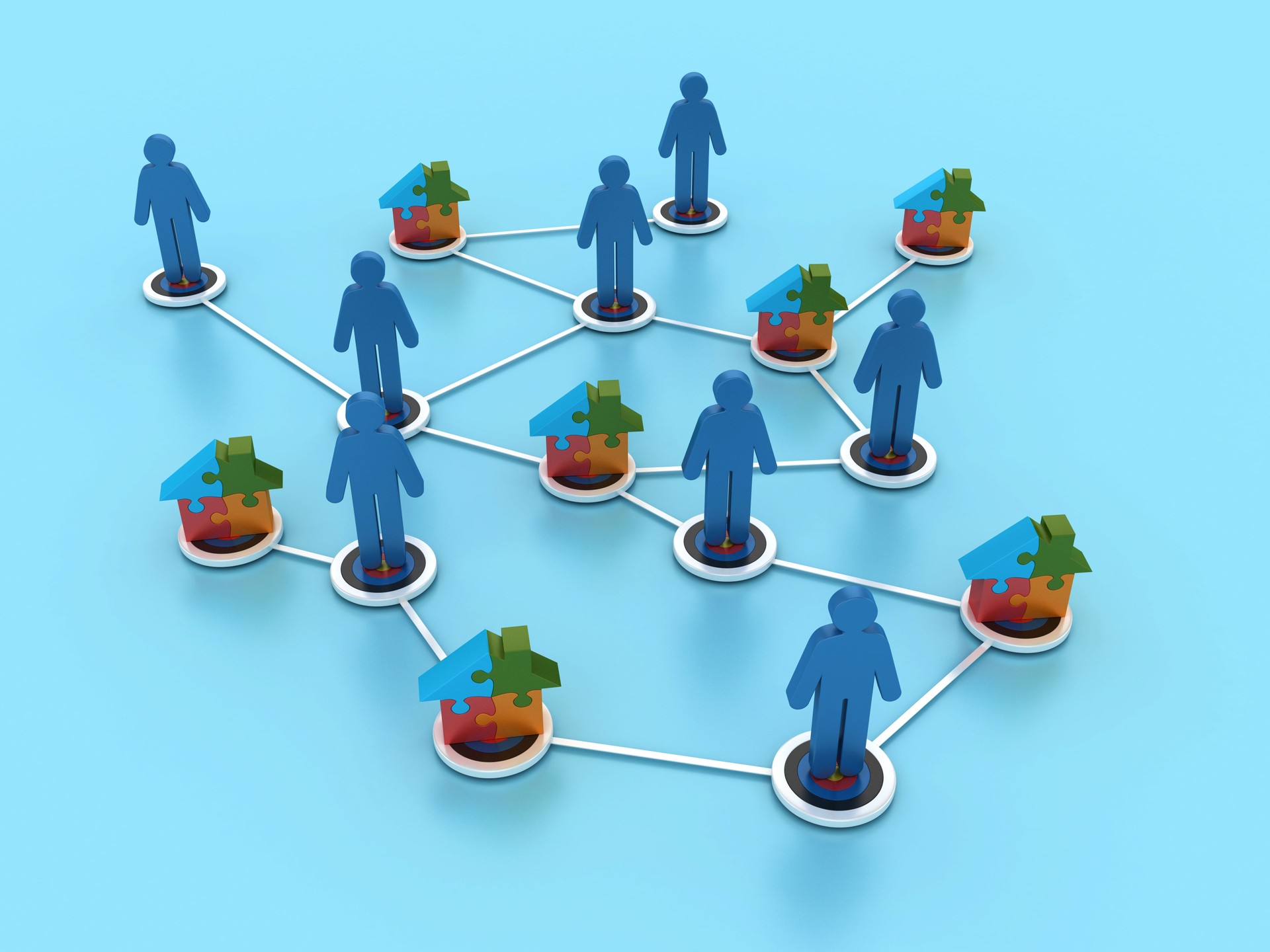 Pictogram People Teamwork with Puzzle Houses